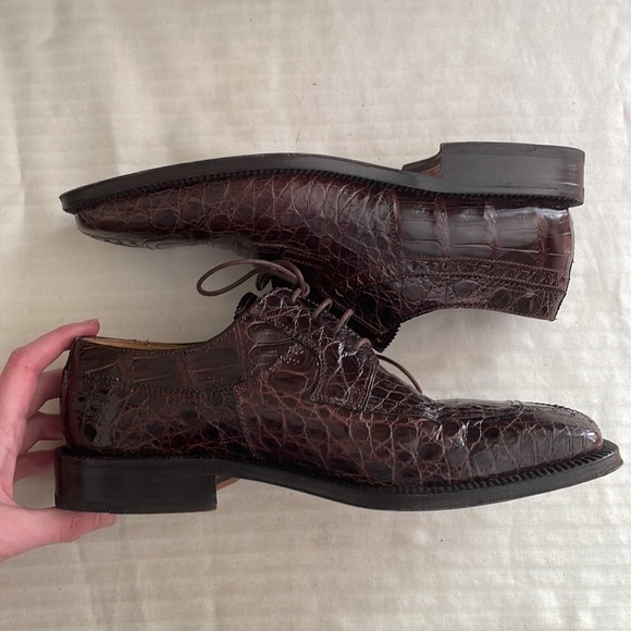 David Eden Glasgow Crocodile Head Brown Dress Shoes Men’s size 8 Exotic Leather - Picture 2 of 13